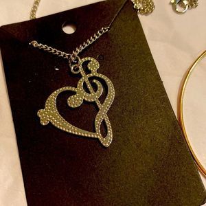 Heart and Music Note Necklace & Cross in Hoop Earrings